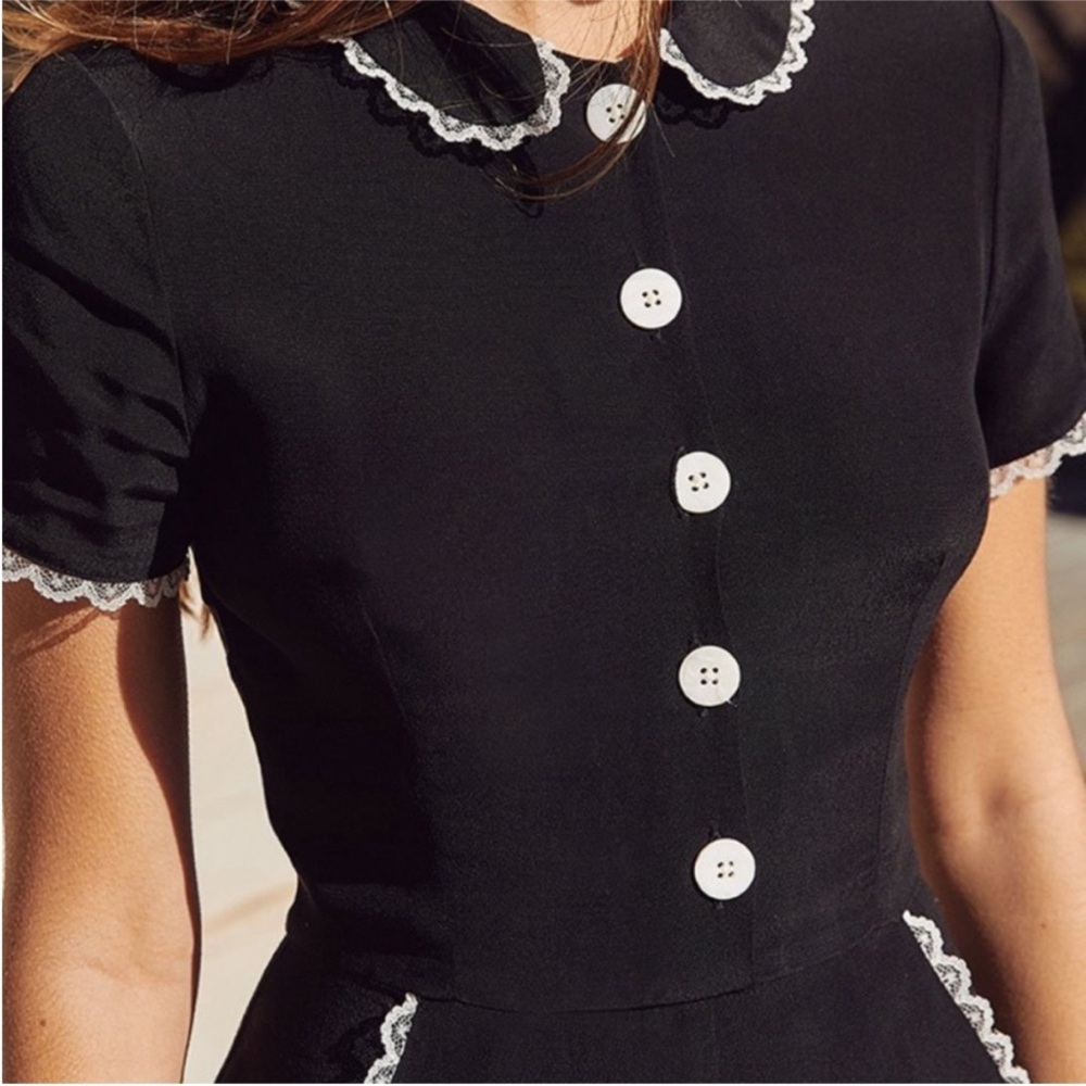 Christy Dawn Black Midi Dress with White Trim - Picture 8 of 13